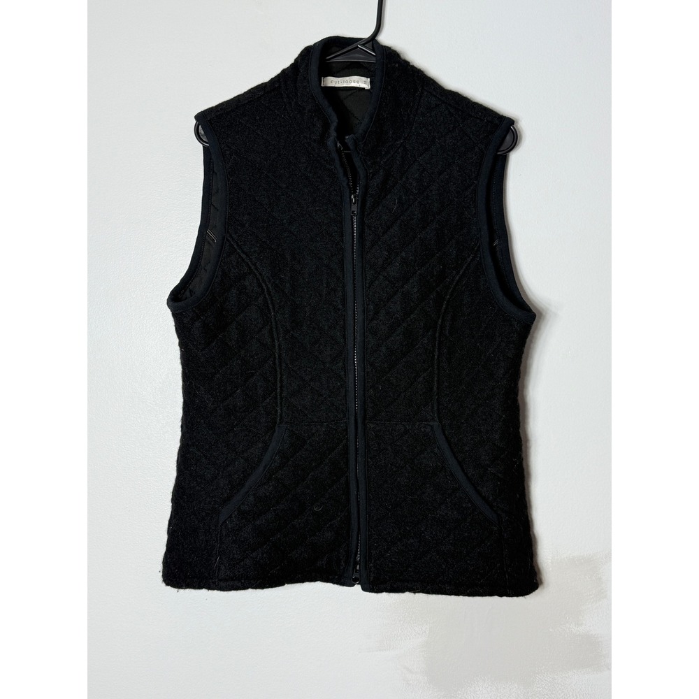 Cut Loose Mens Black Quilted Wool Blend Full Zip Mock‎ Neck Vest Made in USA M